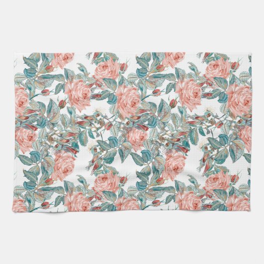 Artistic Blush Peach en koraal Rozen Theedoek (Horizontaal)