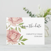 Artistic Blush Roos Waterverf Handbeschilderd Save The Date (Staand voorkant)