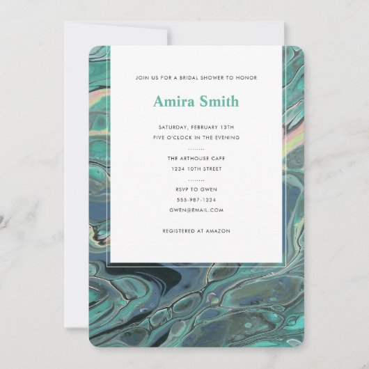 Artistic Boho Aqua Marble Shower Uitnodiging (Voorkant)