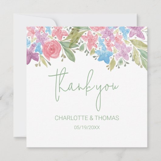 Artistic Boho Wildflower Waterverf Handbeschilderd Bedankkaart (Voorkant)