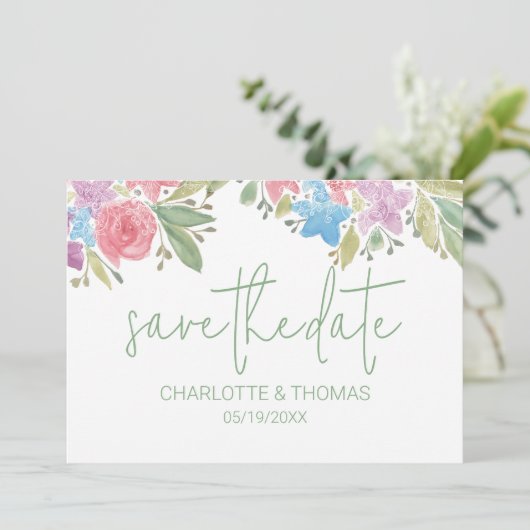 Artistic Boho Wildflower Waterverf Handbeschilderd Save The Date (Staand voorkant)