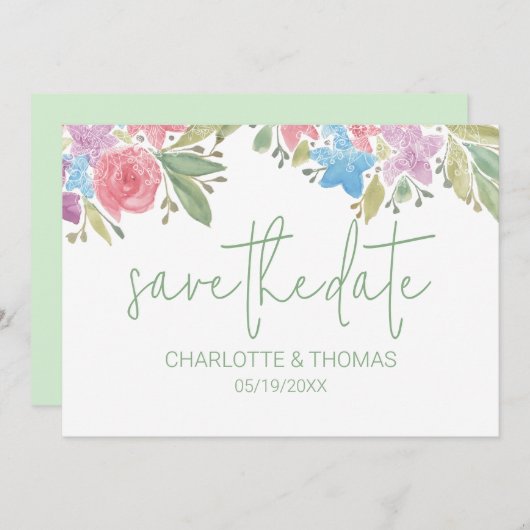 Artistic Boho Wildflower Waterverf Handbeschilderd Save The Date (Voorkant / Achterkant)