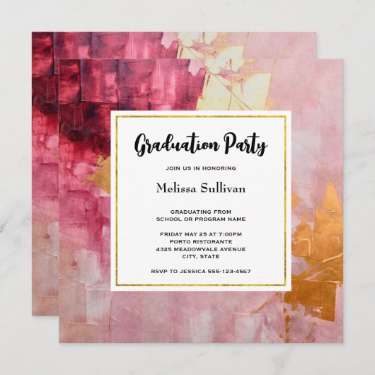 Artistic Brush Strokes Gold en Pink Afstuderen Kaart (Voorkant / Achterkant)