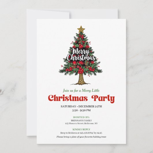 Artistic Buffalo Christmas Tree Party Invitation Kaart (Voorkant)