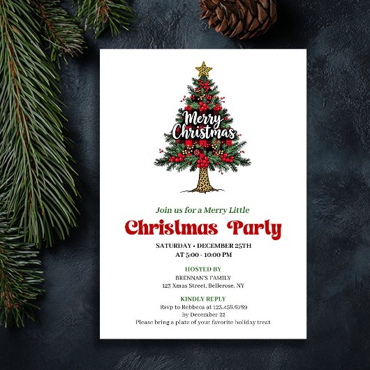 Artistic Buffalo Christmas Tree Party Invitation Kaart