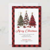 Artistic Buffalo Plaid Christmas Tree Gold Accent Feestdagenkaart (Voorkant)