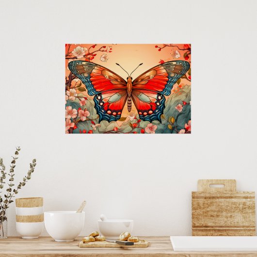  Artistic Butterfly Illustration Art Poster (Keuken)