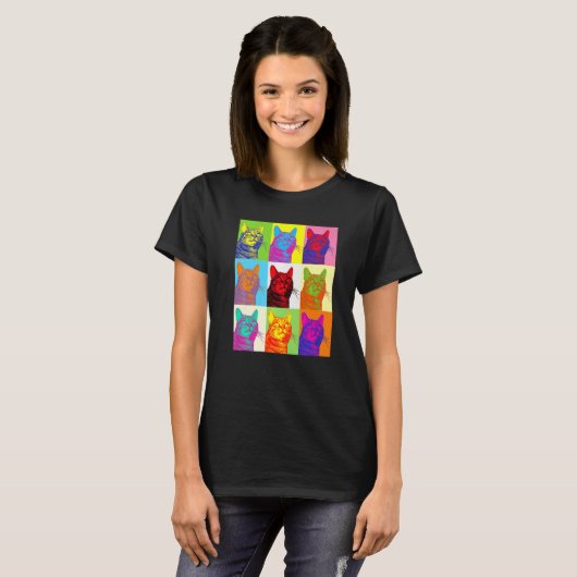 Artistic Cat 1960s Pop Cat Cat T-shirt (Voorkant volledig)