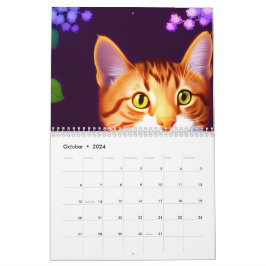 Artistic Cat en veranderende Waterverf Flowers Kalender