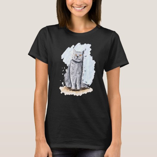 Artistic Cat Handgetekende Schets van een Britse S T-shirt (Voorkant)