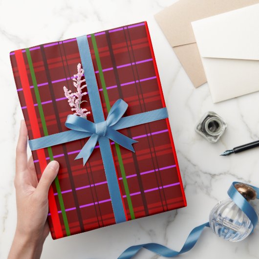Artistic Checkered – Red Green Retro stijl Cadeaupapier (Geschenken)