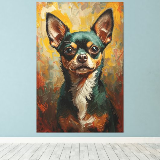 Artistic Chihuahua Portrait Vibrant Oil Painting Canvas Afdruk (Insitu (Houten vloer))