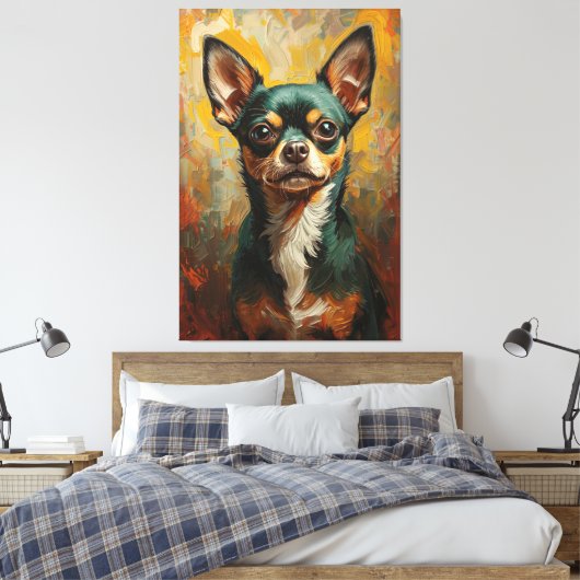 Artistic Chihuahua Portrait Vibrant Oil Painting Canvas Afdruk (Insitu (Slaapkamer))