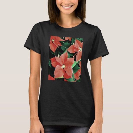 Artistic Christmas Red Poinsettia Flowers T-shirt (Voorkant)