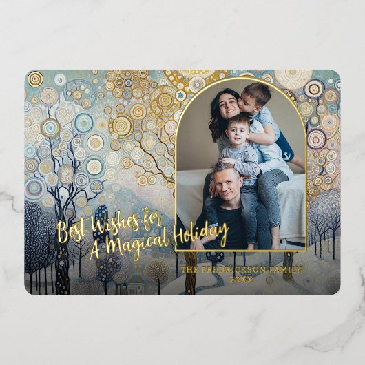 Artistic Classic Trendy Winter Wonderland Art Gold Folie Feestdagenkaart (Voorkant)