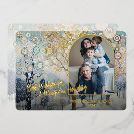 Artistic Classic Trendy Winter Wonderland Art Gold Folie Feestdagenkaart