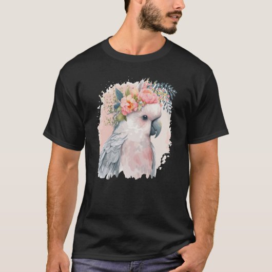 Artistic Cockatoo Parrot Bird Flower Crown Pet Bir T-shirt (Voorkant)