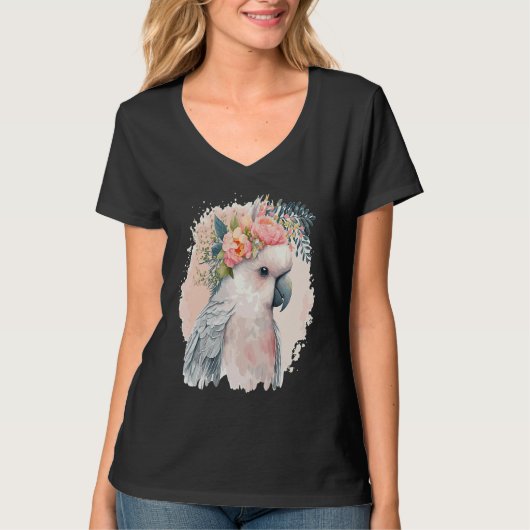 Artistic Cockatoo Parrot Bird Flower Crown Pet Bir T-shirt (Voorkant)