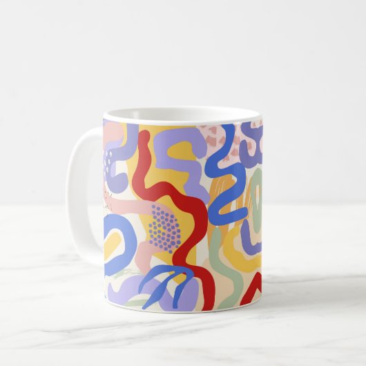 Artistic Coffee Mok – Rood, Blauw & Geel (Voorkant links)
