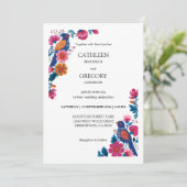Artistic Colorful Folk Birds and Flowers Wedding Kaart (Staand voorkant)