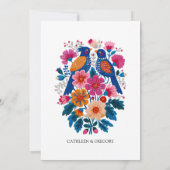 Artistic Colorful Folk Birds and Flowers Wedding Kaart (Achterkant)