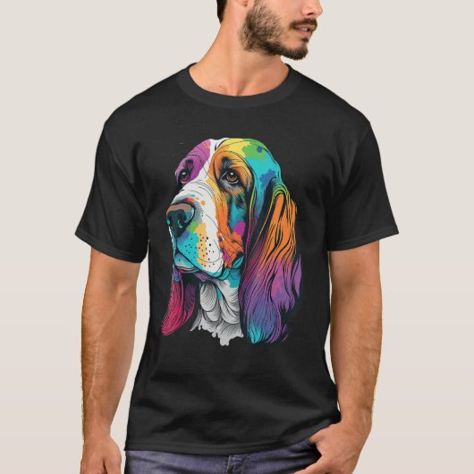 Artistic Colorful Pop painted Basset Hound T-shirt (Voorkant)