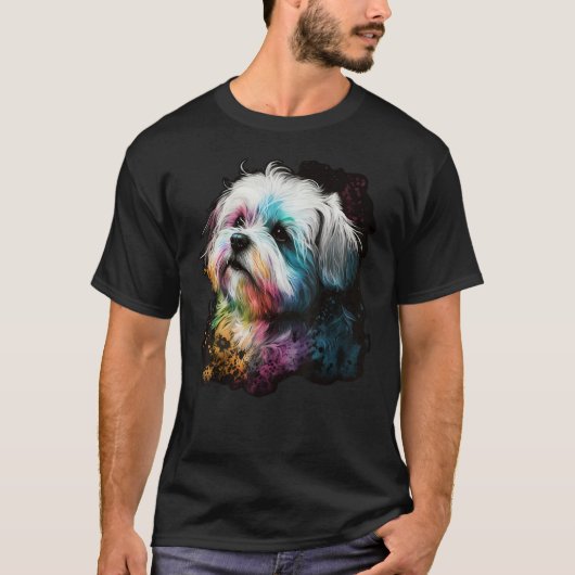 Artistic Colorful Pop painted Maltese dog T-shirt (Voorkant)