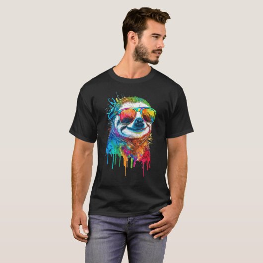 Artistic Colorful Pop painted Sloth T-shirt (Voorkant volledig)