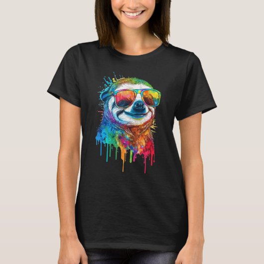 Artistic Colorful Pop painted Sloth T-shirt (Voorkant)