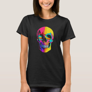 Artistic Colorful Skull Wax Drip Painting Style Gr T-shirt