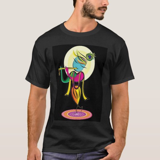 Artistic colourful Lord Shri Krishna with flute! T-shirt (Voorkant)