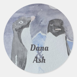 Artistic Cute Penguin Couple Ronde Sticker