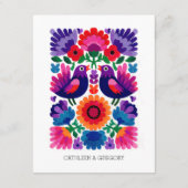Artistic Decorative Folk Birds and Flowers Wedding Informatiekaartje (Achterkant)