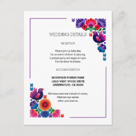 Artistic Decorative Folk Birds and Flowers Wedding Informatiekaartje
