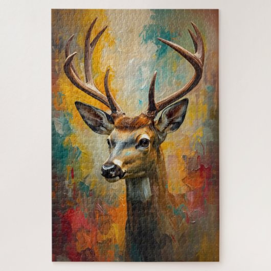 Artistic Deer Portrait Vibrant Oil Painting Puzzle Legpuzzel (Verticaal)