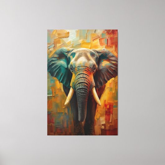 Artistic Elephant Portrait – Vibrant Oil Painting Canvas Afdruk (Voorkant)