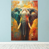 Artistic Elephant Portrait – Vibrant Oil Painting Canvas Afdruk (Insitu (Houten vloer))