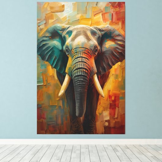 Artistic Elephant Portrait – Vibrant Oil Painting Canvas Afdruk (Insitu (Houten vloer))