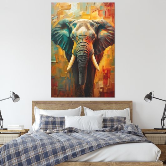 Artistic Elephant Portrait – Vibrant Oil Painting Canvas Afdruk (Insitu (Slaapkamer))