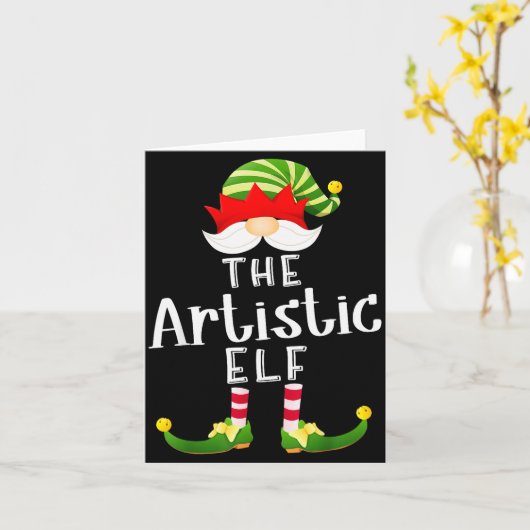 Artistic Elf Group Christmas Funny Pajama Party Kaart (Gele Bloem)