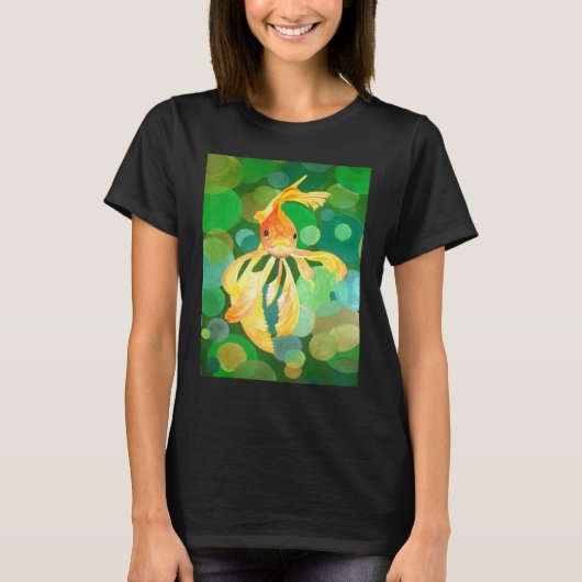 Artistic Fancy Goldfish With Green Background Vect T-shirt (Voorkant)