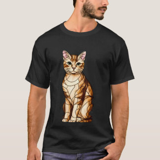 Artistic Feline Portrait Amid Tropical Flowers  T-shirt