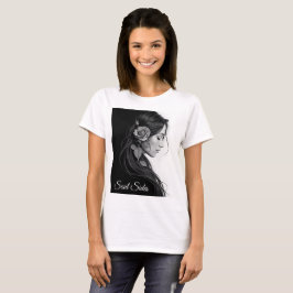 Artistic female profile with rose in monochrome t-shirt
