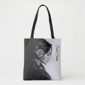 Artistic female profile with rose in monochrome tote bag (Voorkant)