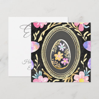 Artistic Floral Easter Egg Illustration with Gold  Feestdagenkaart