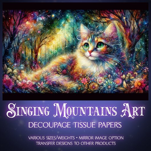 Artistic Floral Woodland Boho Cat Decoupage Tissuepapier