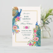 Artistic Flower pauw baby shower Kaart (Staand voorkant)