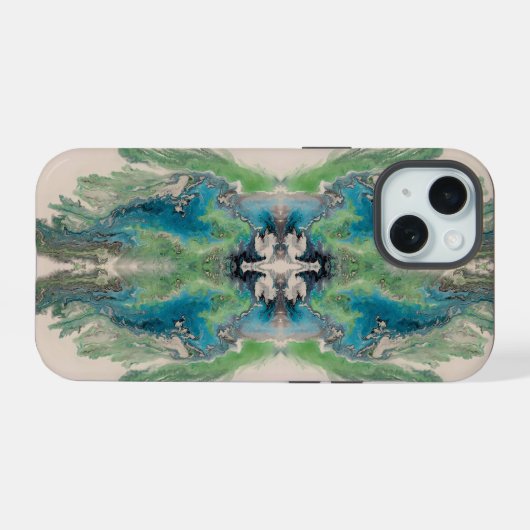 Artistic Fluid Abstract in Aqua & Green  iPhone 15 Case (Achterkant horizontaal)