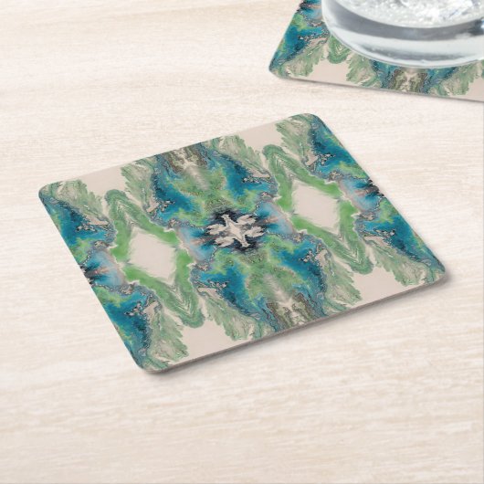 Artistic Fluid Abstract in Aqua & Green Kartonnen Onderzetters (Schuin)