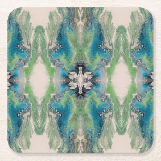 Artistic Fluid Abstract in Aqua & Green Kartonnen Onderzetters (Voorkant)